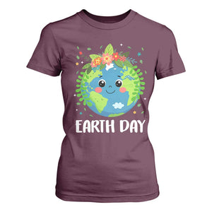 Happy Earth Day T Shirt For Women Cute Earth With Floral TS02 Maroon Print Your Wear