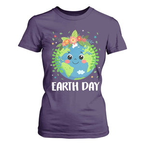 Happy Earth Day T Shirt For Women Cute Earth With Floral TS02 Purple Print Your Wear