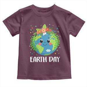 Happy Earth Day Toddler T Shirt Cute Earth With Floral TS02 Maroon Print Your Wear