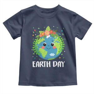 Happy Earth Day Toddler T Shirt Cute Earth With Floral TS02 Navy Print Your Wear