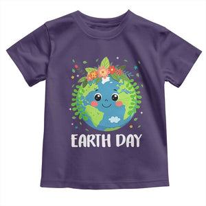 Happy Earth Day Toddler T Shirt Cute Earth With Floral TS02 Purple Print Your Wear