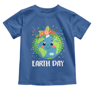 Happy Earth Day Toddler T Shirt Cute Earth With Floral TS02 Royal Blue Print Your Wear