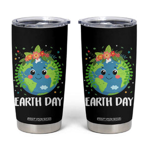 Happy Earth Day Tumbler Cup Cute Earth With Floral TS02 Black Print Your Wear