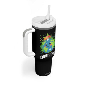 Happy Earth Day Tumbler With Handle Cute Earth With Floral TS02 Print Your Wear
