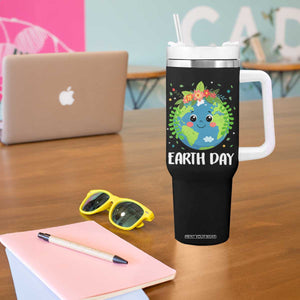 Happy Earth Day Tumbler With Handle Cute Earth With Floral TS02 Print Your Wear