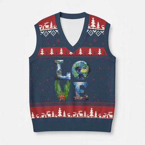 Earth Day LOVE V-Neck Knit Sweater Vest Planet Anniversary Everyday TS02 Navy Red Print Your Wear