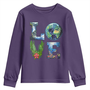 Earth Day LOVE Youth Sweatshirt Planet Anniversary Everyday TS02 Purple Print Your Wear