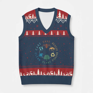 Save Bees Rescue Animals Recycle Plastic V-Neck Knit Sweater Vest Earth Day Protect The Environment TS02 Navy Red Print Your Wear