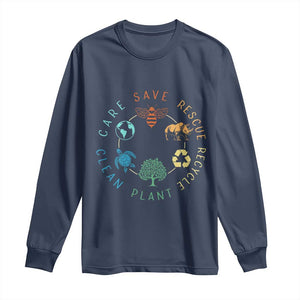 Save Bees Rescue Animals Recycle Plastic Long Sleeve Shirt Earth Day Protect The Environment TS02 Navy Print Your Wear