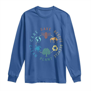 Save Bees Rescue Animals Recycle Plastic Long Sleeve Shirt Earth Day Protect The Environment TS02 Royal Blue Print Your Wear