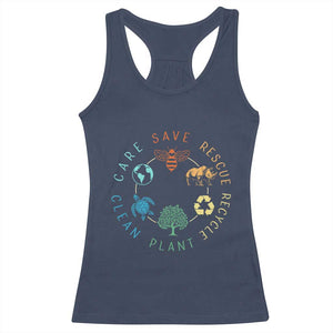 Save Bees Rescue Animals Recycle Plastic Racerback Tank Top Earth Day Protect The Environment TS02 Navy Print Your Wear