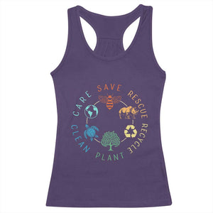 Save Bees Rescue Animals Recycle Plastic Racerback Tank Top Earth Day Protect The Environment TS02 Purple Print Your Wear