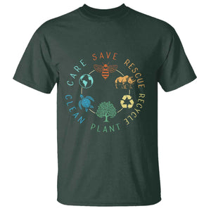 Save Bees Rescue Animals Recycle Plastic T Shirt Earth Day Protect The Environment TS02 Dark Forest Green Print Your Wear