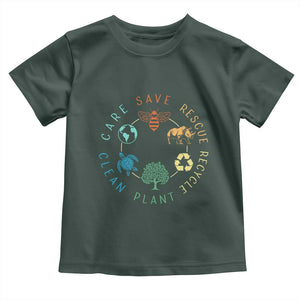 Save Bees Rescue Animals Recycle Plastic Toddler T Shirt Earth Day Protect The Environment TS02 Dark Forest Green Print Your Wear