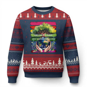 Earth Day Ugly Christmas Sweater And I Think To Myself What A Wonderful World Rainbow TS02 Navy Red Print Your Wear