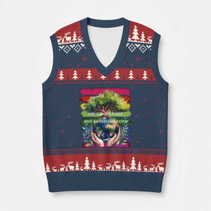 Earth Day V-Neck Knit Sweater Vest And I Think To Myself What A Wonderful World Rainbow TS02 Navy Red Print Your Wear