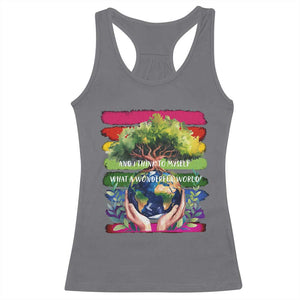 Earth Day Racerback Tank Top And I Think To Myself What A Wonderful World Rainbow TS02 Charcoal Print Your Wear