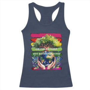 Earth Day Racerback Tank Top And I Think To Myself What A Wonderful World Rainbow TS02 Navy Print Your Wear