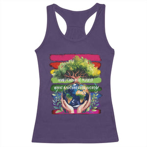 Earth Day Racerback Tank Top And I Think To Myself What A Wonderful World Rainbow TS02 Purple Print Your Wear