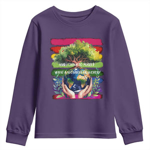 Earth Day Youth Sweatshirt And I Think To Myself What A Wonderful World Rainbow TS02 Purple Print Your Wear