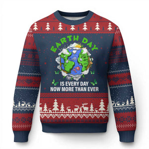 Earth Day Is Every Day Ugly Christmas Sweater Now More Than Ever TS02 Navy Red Print Your Wear