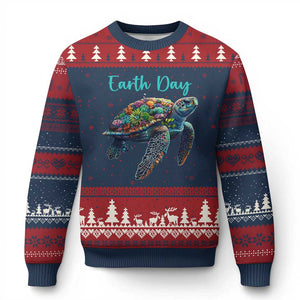 Sea Turtle Earth Day Ugly Christmas Sweater Save The Earth TS02 Navy Red Print Your Wear