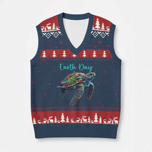 Sea Turtle Earth Day V-Neck Knit Sweater Vest Save The Earth TS02 Navy Red Print Your Wear