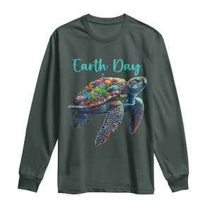 Sea Turtle Earth Day Long Sleeve Shirt Save The Earth TS02 Dark Forest Green Print Your Wear