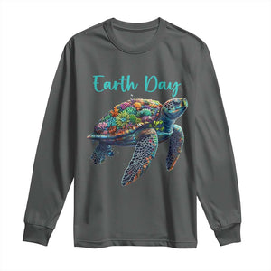 Sea Turtle Earth Day Long Sleeve Shirt Save The Earth TS02 Dark Heather Print Your Wear