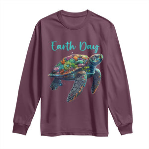 Sea Turtle Earth Day Long Sleeve Shirt Save The Earth TS02 Maroon Print Your Wear
