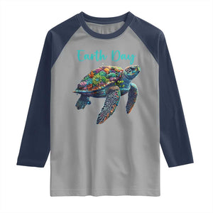 Sea Turtle Earth Day Raglan Shirt Save The Earth TS02 Sport Gray Navy Print Your Wear