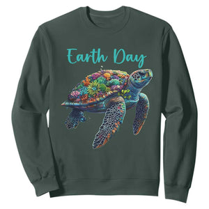 Sea Turtle Earth Day Sweatshirt Save The Earth TS02 Dark Forest Green Print Your Wear