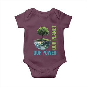 Our Power Our Planet Baby Onesie Earth Day 2025 TS02 Maroon Print Your Wear