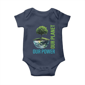 Our Power Our Planet Baby Onesie Earth Day 2025 TS02 Navy Print Your Wear