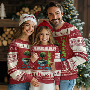 Our Power Our Planet Ugly Christmas Sweater Earth Day 2025 TS02 Red Beige Print Your Wear