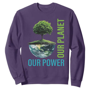 Our Power Our Planet Sweatshirt Earth Day 2025 TS02 Purple Print Your Wear