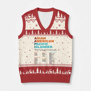 AAPI Heritage Month V-Neck Knit Sweater Vest Asian American and Pacific Islander Countries Pride TS02 Beige Red Print Your Wear