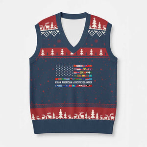 AAPI Heritage Month V-Neck Knit Sweater Vest Asian American and Pacific Islander USA Flag TS02 Navy Red Print Your Wear