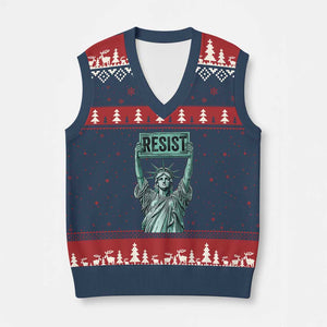 Statue of Liberty Resist V-Neck Knit Sweater Vest Retro TS02 Navy Red Print Your Wear