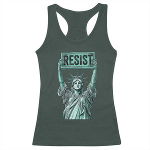 Statue of Liberty Resist Racerback Tank Top Retro TS02 Dark Forest Green Print Your Wear
