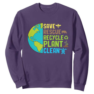 Earth Day Sweatshirt Save Bees Rescue Animals Recycle Plant Tree Planet Earth Day TS02 Purple Printyourwear
