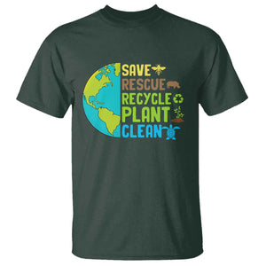 Earth Day T Shirt Save Bees Rescue Animals Recycle Plant Tree Planet Earth Day TS02 Dark Forest Green Printyourwear