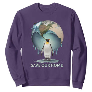 Earth Day Sweatshirt Animal Wildlife Conservation Penguin Save Our Home Earth Day TS02 Purple Printyourwear