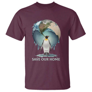 Earth Day T Shirt Animal Wildlife Conservation Penguin Save Our Home Earth Day TS02 Maroon Printyourwear