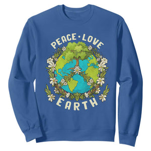 Earth Day Sweatshirt Peace Love Earth Happy Earth Day Plant More Trees Go Planet TS02 Royal Blue Printyourwear