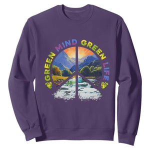 Peace Love Earth Day Sweatshirt Green Mind Green Life Go Planet Nature TS02 Purple Printyourwear
