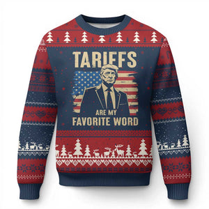 Tariffs Are My Favorite Word Ugly Christmas Sweater Trump 2025 Patriotic American Flag Vintage TS02 Navy Red Print Your Wear