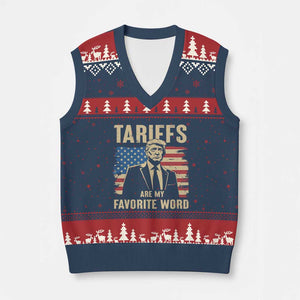 Tariffs Are My Favorite Word V-Neck Knit Sweater Vest Trump 2025 Patriotic American Flag Vintage TS02 Navy Red Print Your Wear