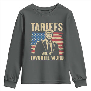 Tariffs Are My Favorite Word Youth Sweatshirt Trump 2025 Patriotic American Flag Vintage TS02 Dark Heather Print Your Wear