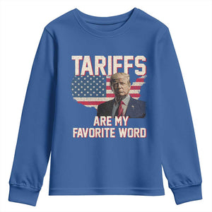 Tariffs Are My Favorite Word Youth Sweatshirt Trump 2025 Patriotic American Flag Map Vintage TS02 Royal Blue Print Your Wear